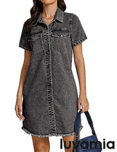 LUVAMIA Women's Midi Sundresses Crewneck short Sleeve Denim Casual Dress
