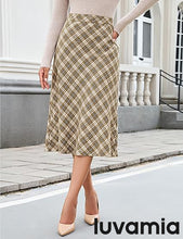 luvamia Plaid Skirts for Women Midi Length High Waisted Trendy A Line Elastic Waist Casual Office Work Fall Skirt