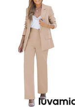 luvamia 2 Piece Outfits for Women Dressy Blazer Jackets High Waisted Straight Leg Pants Suits Set Business Casual Office