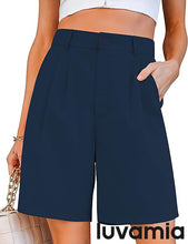 LUVAMIA Women Knee Length Bermuda Women's Elastic Waistband Jean Straight Leg Shorts
