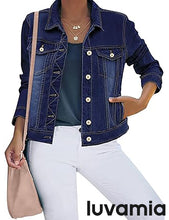 luvamia Women's Basic Button Down Stretch Fitted Long Sleeves Denim Jean Jacket