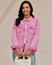luvamia FleXclusive Denim Jackets for Women Trendy Long Sleeve Distressed Jean Button Down Shirts Jacket Shacket Trucker Jacket