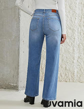 LUVAMIA  Women's High Rise Flare Jeans Washed Denim Trousers Studded Details Retro Style
