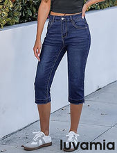 luvamia FleXclusive Capri Jeans for Women Trendy Mid Rise Distressed Raw Hem Casual Summer Stretchy Denim Capris Pants Relaxed Fit