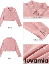 luvamia Cropped Jean Jacket Women Trendy Rhinestone Embellished Going Out Party Short Stretchy Trucker Denim Jackets