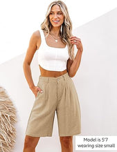 luvamia Bermuda Shorts for Women High Waisted Linen Dressy Casual Pleated Wide Leg Summer Shorts with Elastic Waist
