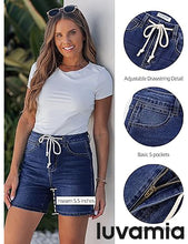 luvamia FleXclusive Jean Shorts for Women High Waisted Trendy Drawstring Stretchy Denim Shorts Summer Casual Jorts with Pockets