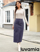 luvamia Corduroy Skirts for Women Midi Length High Waisted Button Fly Fall Casual Elastic Waist Long Skirt with Slit