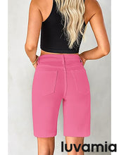 LUVAMIA Denim Bermuda Shorts for Women High Waisted  Stretchy  Straight Leg Jeans