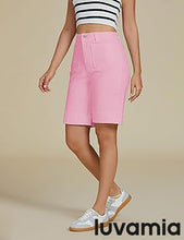 LUVAMIA Women's Knee-Length Bermuda Summer Denim Shorts Barely Shorts
