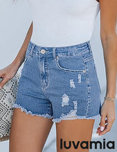 luvamia Jean Shorts for Women High Waisted Stretchy Distressed Denim Shorts Ripped Frayed Raw Hem Summer Casual Shorts