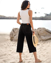 LUVAMIA Women's Comfy Denim High Waist Vintage Wide Leg Capri Jeans