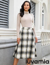 LUVAMIA High Waist A Line Maxi Skirt Women Plaid with Pockets Long Vintage Style Fall Winter