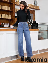 LUVAMIA Timeless High Waisted Flare Jeans Breathable Denim All Season Styling Functional Pockets