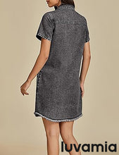 LUVAMIA Women's Midi Sundresses Crewneck short Sleeve Denim Casual Dress