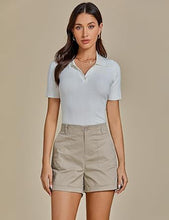 LUVAMIA Women's High Waisted Lightweight Quick Dry Relaxed Fit Shorts Summer Folded Hem.