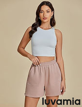 LUVAMIA Women's High Waist Elastic Waistband Shorts Regular Comfort Silhouette
