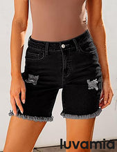 LUVAMIA Women's High Waisted Distressed Raw Hem Stretch Denim Shorts