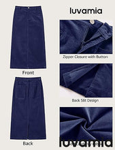 LUVAMIA 2025 Fall Winter Women's Corduroy Midi Skirt - High Waist Elastic Waistband Comfort Casual Solid Color Skirt