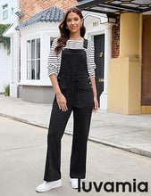 LUVAMIA Women's Denim Wide Leg Jumpsuit Side Snap Closure Five Pocket Utility
