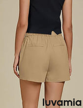 LUVAMIA Women's Shorts High Waist Zipper Closure Elastic Band Waistband Casual Wear Short Pants