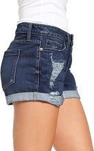 luvamia Women's Ripped Denim Jean Shorts Mid Rise Stretchy Folded Hem Short Jeans