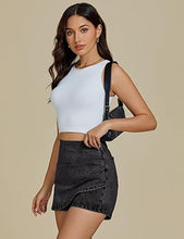LUVAMIA Women's Slim Fit Pleated Denim Unlined Irregular Retro High Waisted Skorts