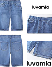 luvamia FleXclusive Bermuda Shorts for Women Jean Pull On Elastic Waist High Waisted Knee Length Fold Hem Stretchy Denim Long Shorts