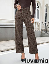 luvamia Wide Leg Jeans Woman Trendy High Waisted Leopard Cheetah Print Ankle Length Stretchy Denim Pants with Pockets