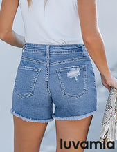 luvamia Jean Shorts for Women High Waisted Stretchy Distressed Denim Shorts Ripped Frayed Raw Hem Summer Casual Shorts