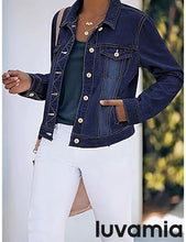 luvamia Women's Basic Button Down Stretch Fitted Long Sleeves Denim Jean Jacket