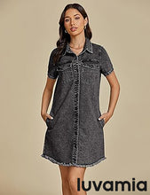 LUVAMIA Women's Midi Sundresses Crewneck short Sleeve Denim Casual Dress