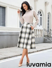 LUVAMIA High Waist A Line Maxi Skirt Women Plaid with Pockets Long Vintage Style Fall Winter