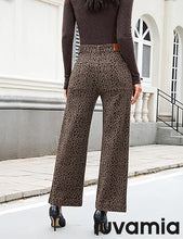luvamia Wide Leg Jeans Woman Trendy High Waisted Leopard Cheetah Print Ankle Length Stretchy Denim Pants with Pockets