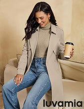 luvamia Trench Coat Women Mid Length Classic Double Breasted Lapel Business Casual Fall Jacket Coats Outerwear with Belt