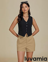 LUVAMIA Women's Shorts High Waist Zipper Closure Elastic Band Waistband Casual Wear Short Pants