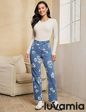 luvamia Straight Leg Jeans for Women Floral Printed High Waisted Trendy Cute Vintage Stretchy Denim Pants Boho Jeans
