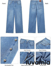 LUVAMIA  Women's High Rise Flare Jeans Washed Denim Trousers Studded Details Retro Style