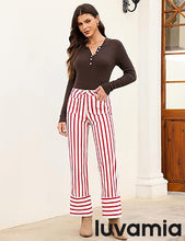luvamia Striped Jeans for Women Wide Leg High Waisted Trendy Patch Pockets Stretchy Denim Pants Casual Trouser Jeans