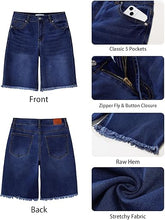 luvamia FleXclusive Jean Bermuda Shorts for Women Trendy Mid Rise Raw Hem Knee Length Stretchy Denim Long Shorts Summer Casual Jorts