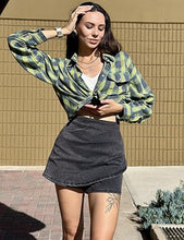 LUVAMIA Women's Slim Fit Pleated Denim Unlined Irregular Retro High Waisted Skorts