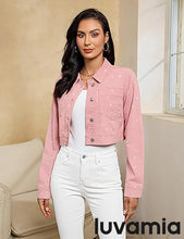 luvamia Cropped Jean Jacket Women Trendy Rhinestone Embellished Going Out Party Short Stretchy Trucker Denim Jackets