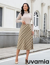 luvamia Plaid Skirts for Women Midi Length High Waisted Trendy A Line Elastic Waist Casual Office Work Fall Skirt