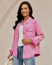 luvamia FleXclusive Denim Jackets for Women Trendy Long Sleeve Distressed Jean Button Down Shirts Jacket Shacket Trucker Jacket