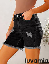 LUVAMIA Women's High Waisted Distressed Raw Hem Stretch Denim Shorts