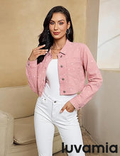 luvamia Cropped Jean Jacket Women Trendy Rhinestone Embellished Going Out Party Short Stretchy Trucker Denim Jackets