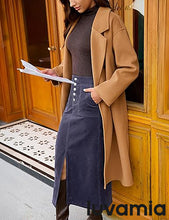 luvamia Corduroy Skirts for Women Midi Length High Waisted Button Fly Fall Casual Elastic Waist Long Skirt with Slit
