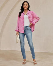 luvamia FleXclusive Denim Jackets for Women Trendy Long Sleeve Distressed Jean Button Down Shirts Jacket Shacket Trucker Jacket
