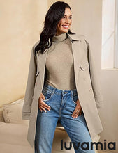 luvamia Trench Coat Women Mid Length Classic Double Breasted Lapel Business Casual Fall Jacket Coats Outerwear with Belt