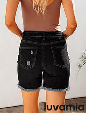 LUVAMIA Women's High Waisted Distressed Raw Hem Stretch Denim Shorts